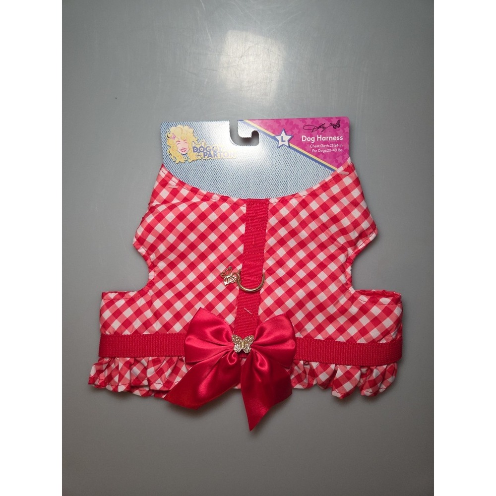 Doggy‎ Parton Red & White, Satin Bow, Ruffles,& Butterflies Puppy/Dog Harness, L